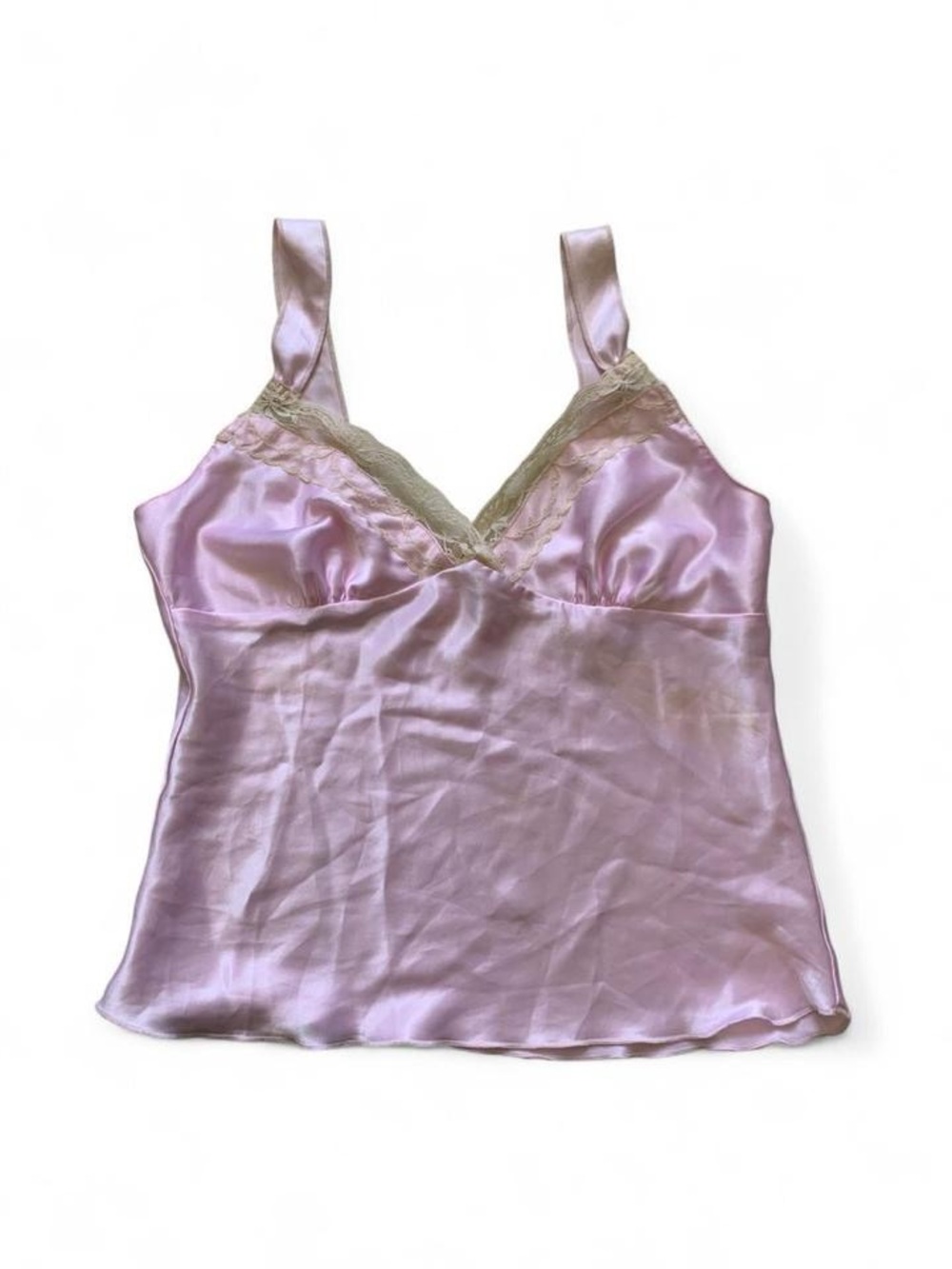 Pink vintage Y2K silk tank with lace trim